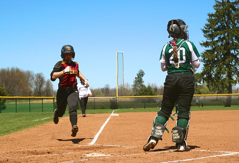 Junior Tori Poplaski crosses home plate. The Yeowomen were defeated by Greenville College and Rhodes College at their opening tournament in Memphis, TN, this weekend but look forward to their next game against Ursuline College on Wednesday, March 9. 