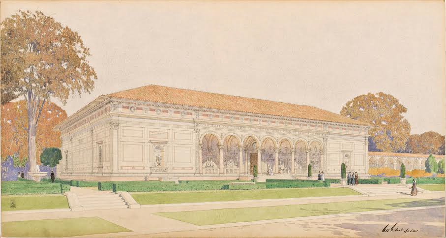 Architect Cass Gilbert’s illustration of the exterior of the Allen Memorial Art Museum as it appeared in 1917. The museum celebrates its centennial this year.