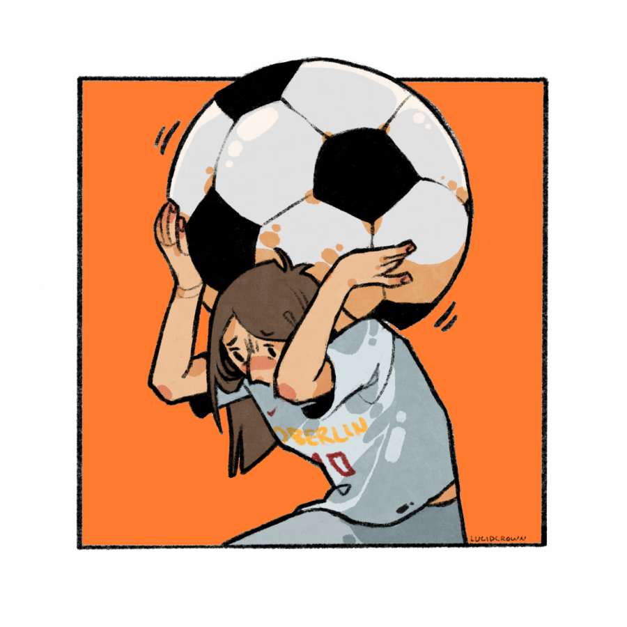 Illustration of student-athlete holding soccer ball. 