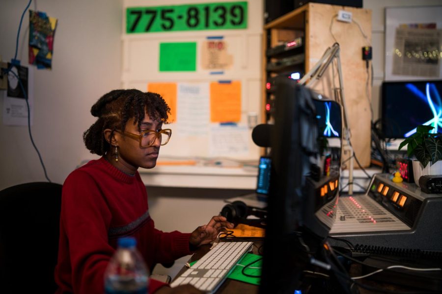 WOBC-FM DJs sit in the new studio spaces at Wilder Hall.