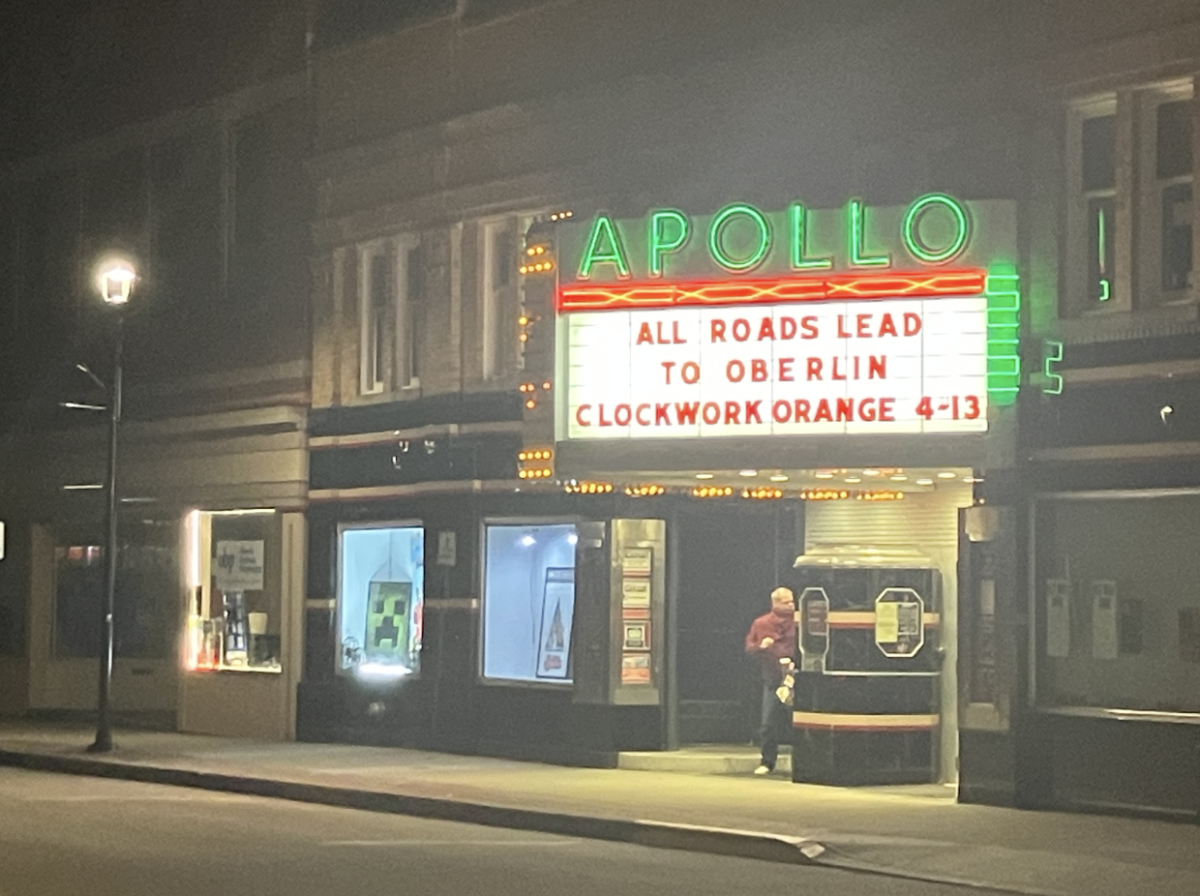 A marquee advertises Stanley Kubrick’s dystopian classic A Clockwork Orange at the Apollo Theatre Tuesday.